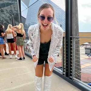 ✨ Mable Women’s Silver Sequin Blazer Jacket Small